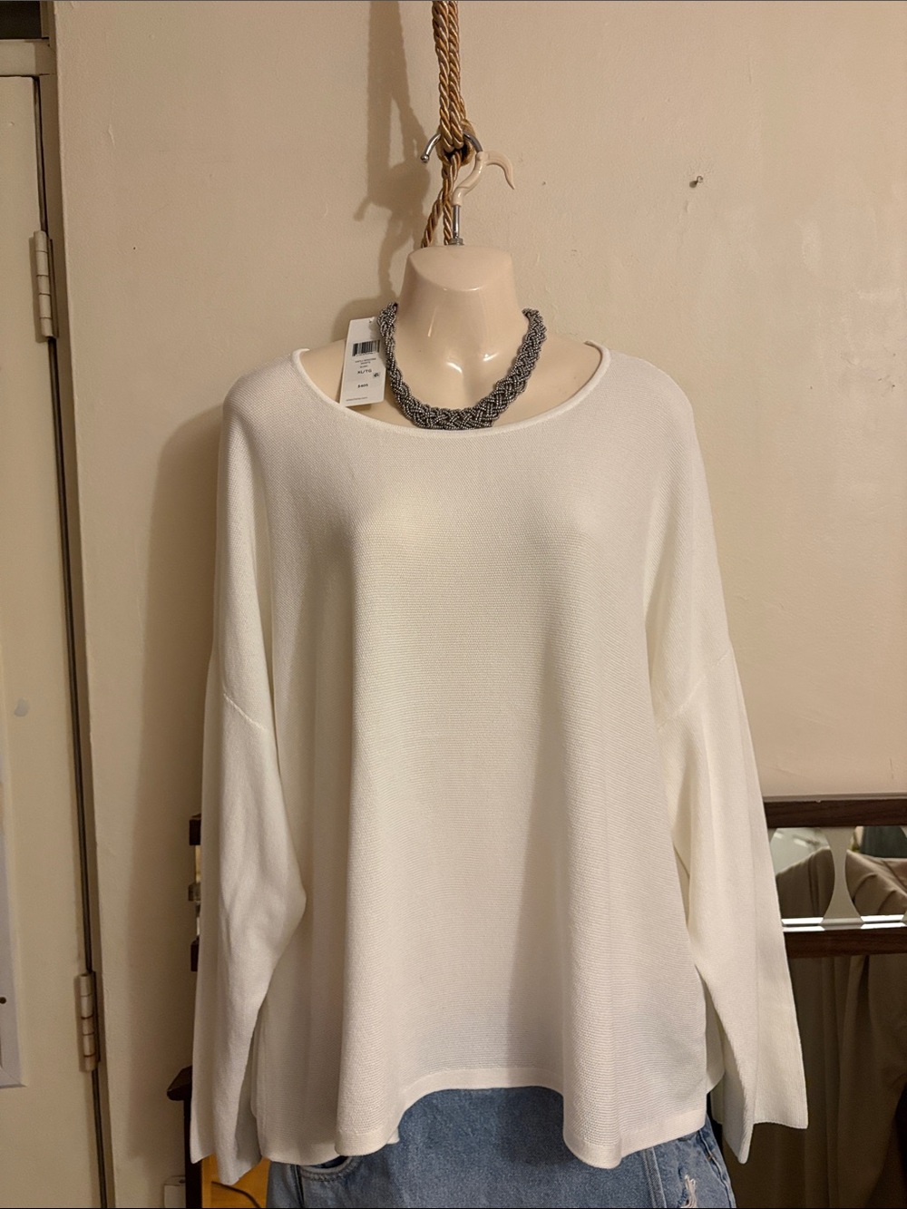 Eileen Fisher Soft Cream Scoop-Neck Knit Top